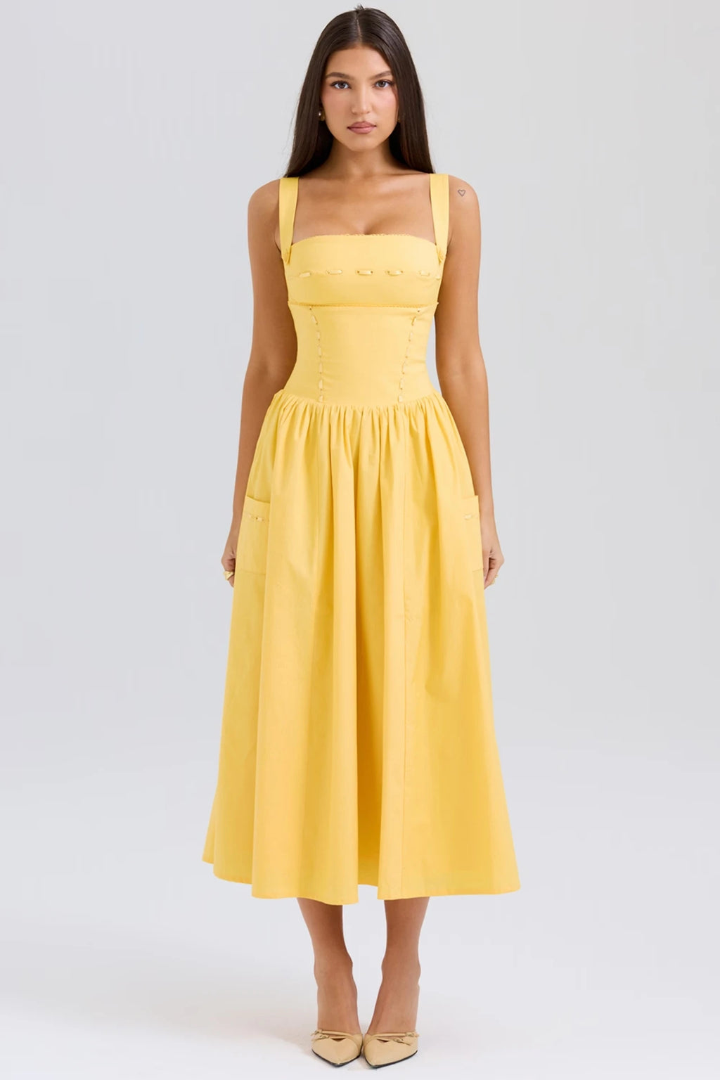 Peach-Colored Cotton Midi Dress