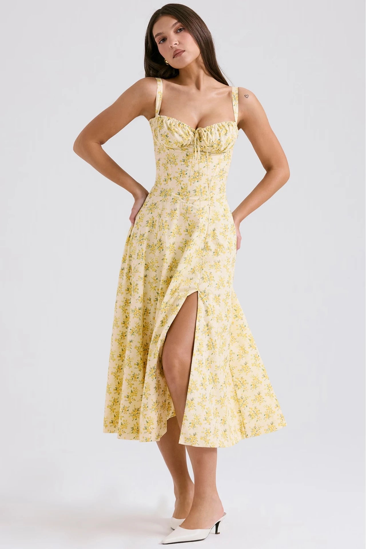 Butter-Colored Cotton Dress with a Vintage Floral Print