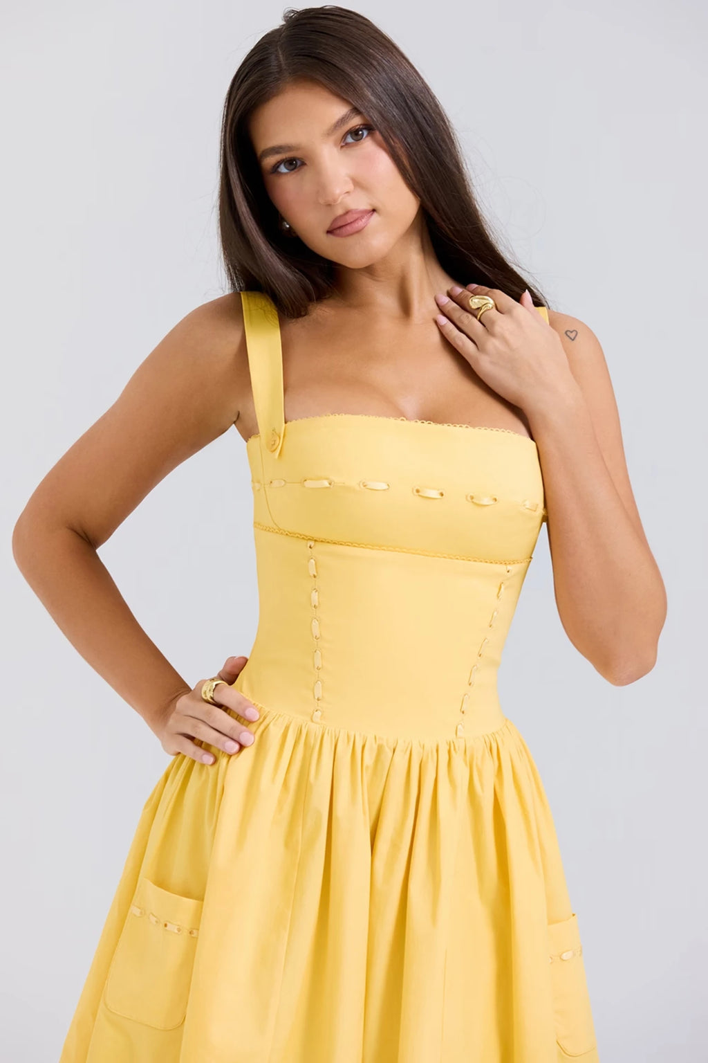 Peach-Colored Cotton Midi Dress