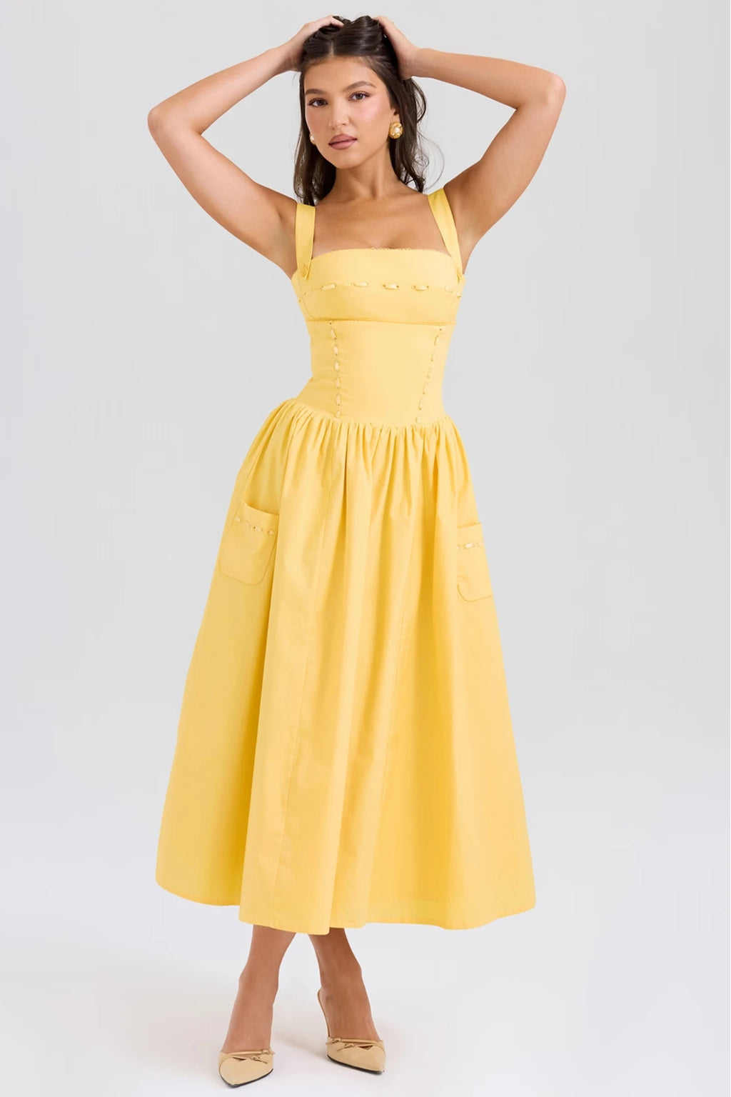 Peach-Colored Cotton Midi Dress