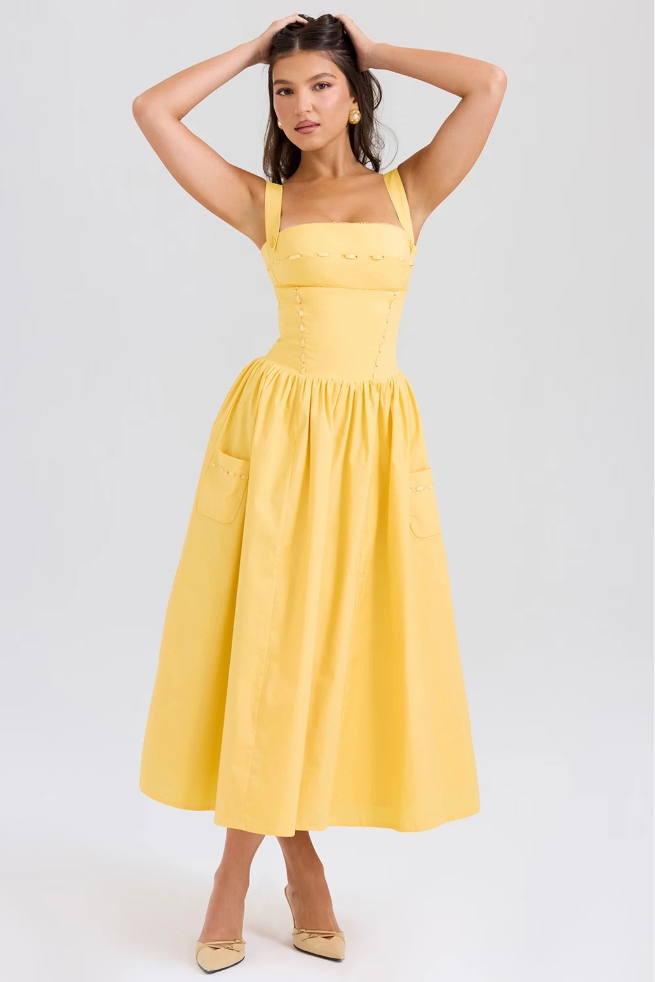 Peach-Colored Cotton Midi Dress