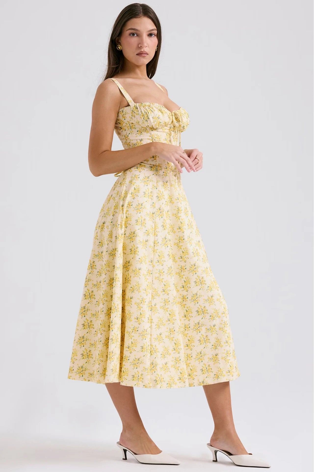 Butter-Colored Cotton Dress with a Vintage Floral Print