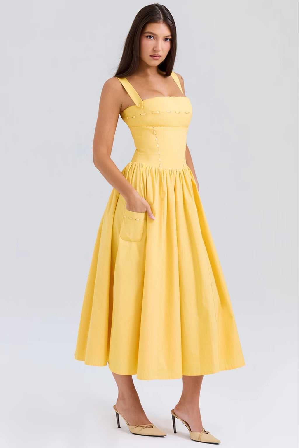 Peach-Colored Cotton Midi Dress
