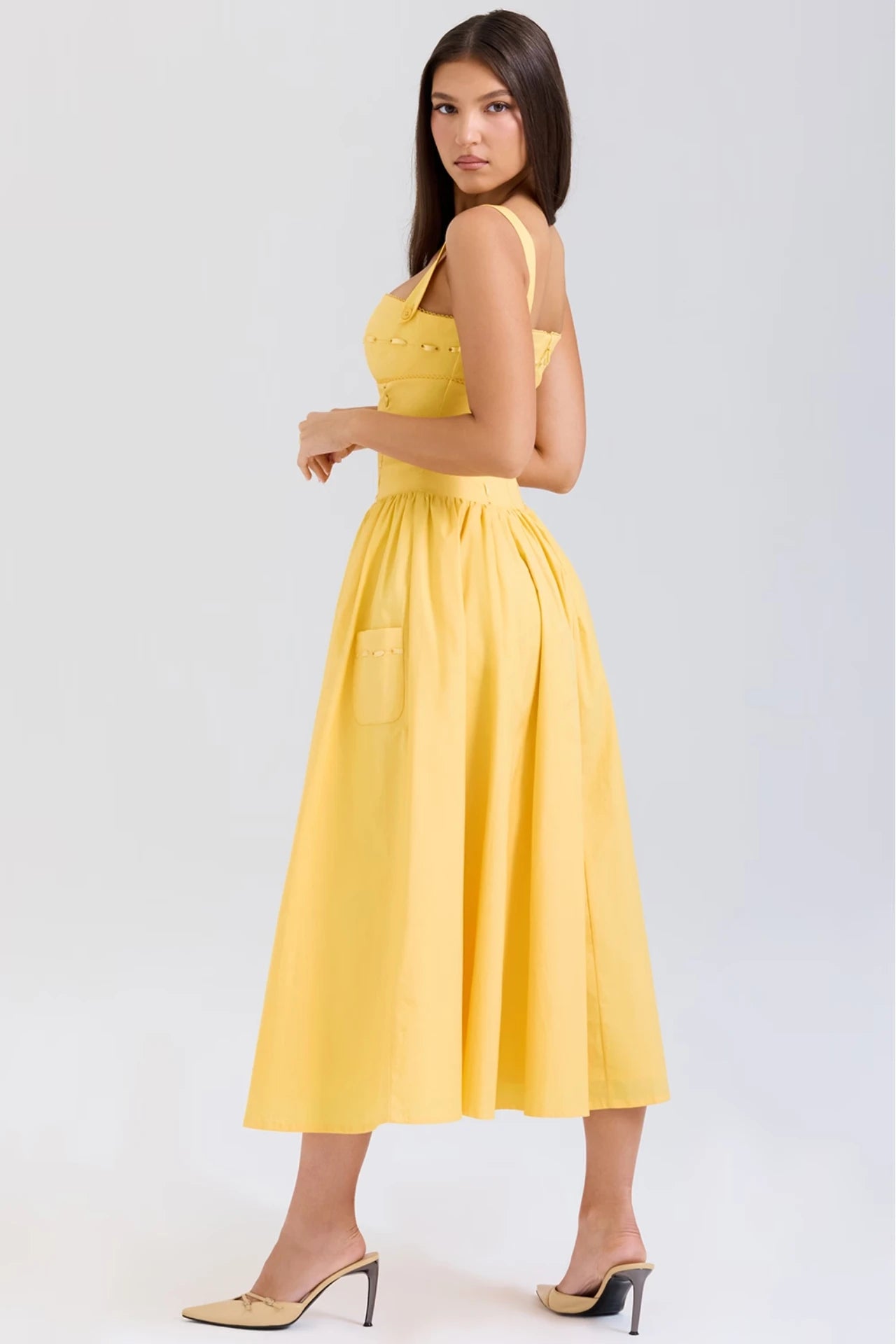 Peach-Colored Cotton Midi Dress