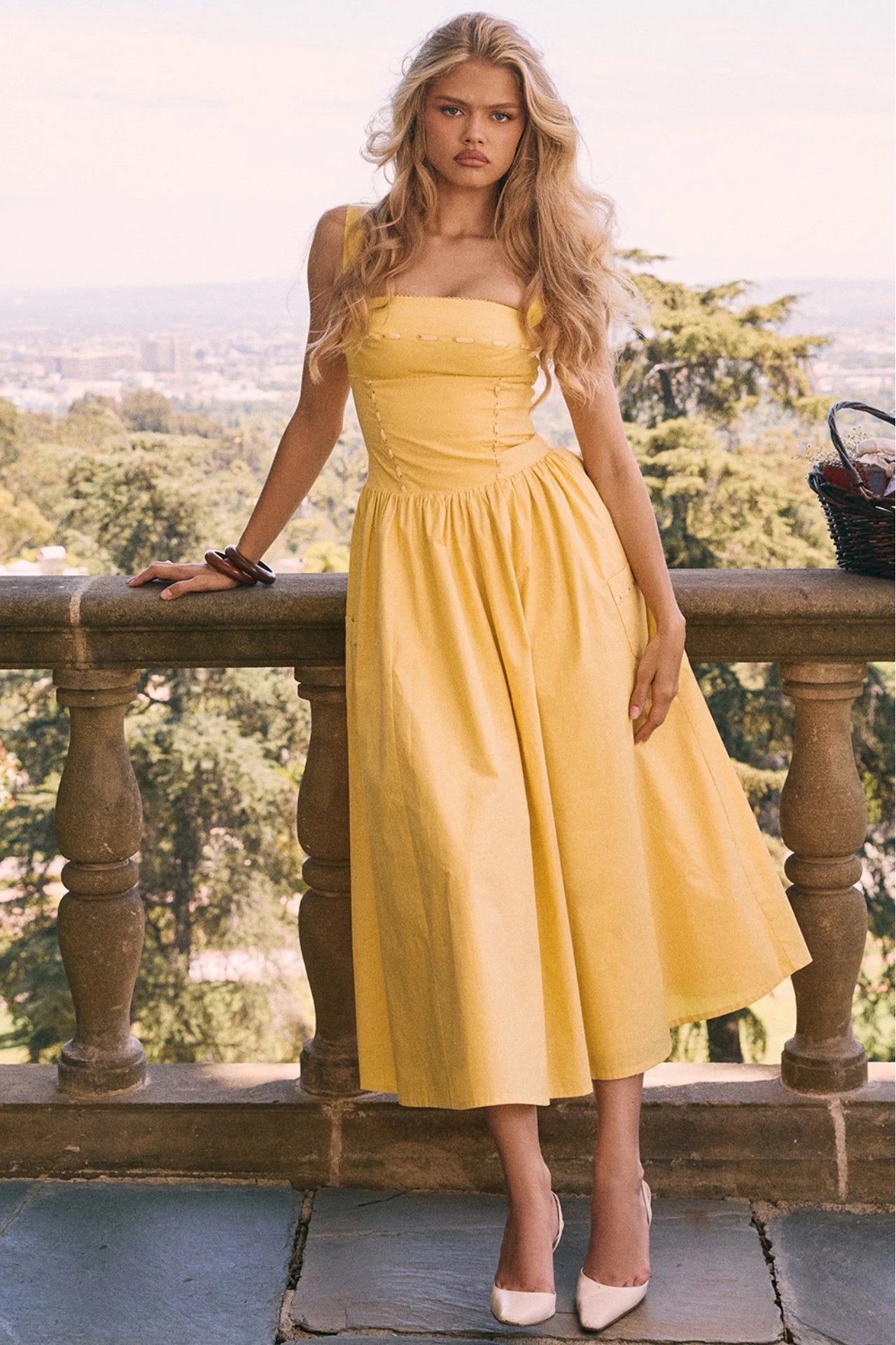 Peach-Colored Cotton Midi Dress