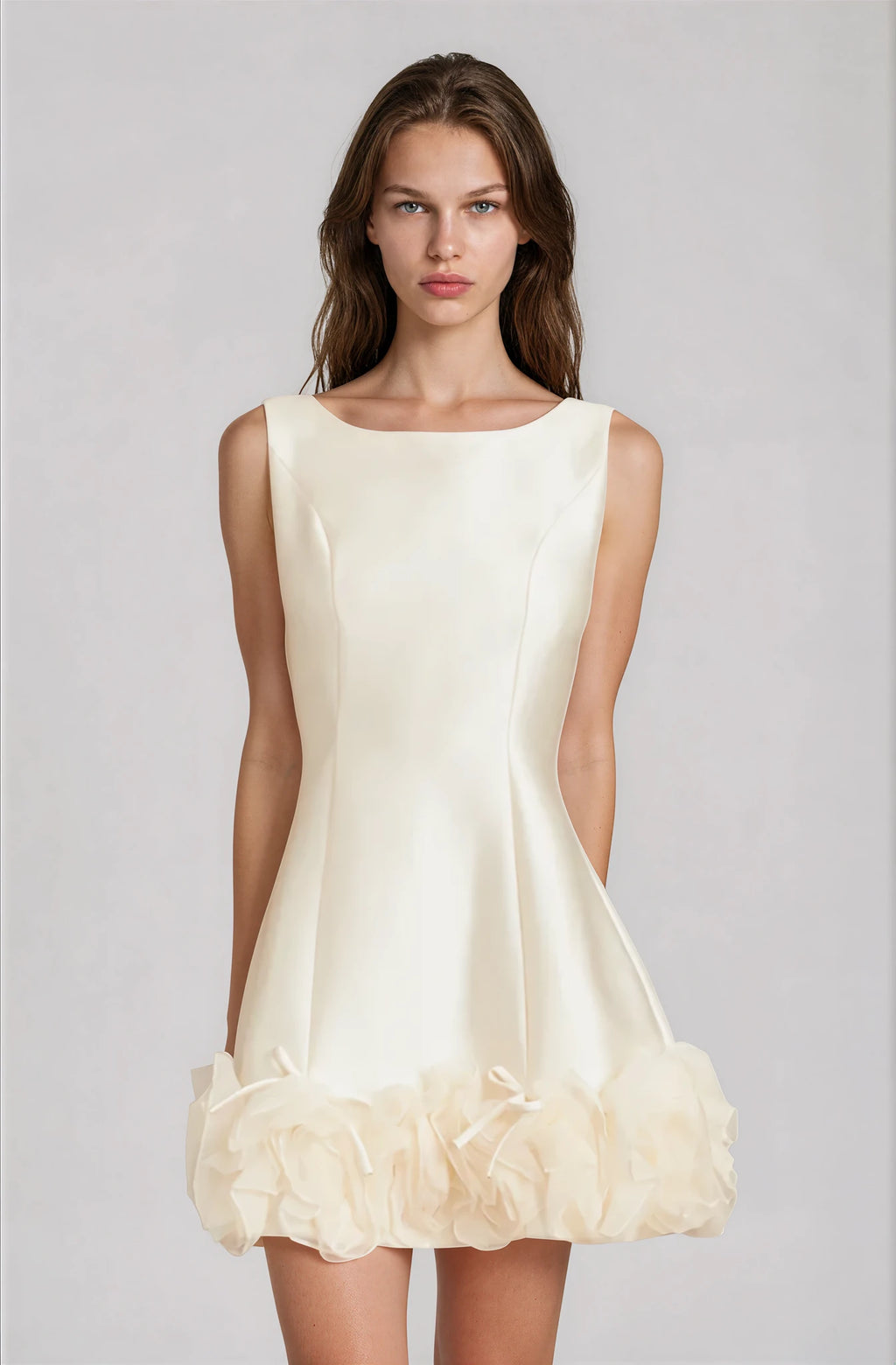 Cream White Tulle Panel Floral Mini Dress