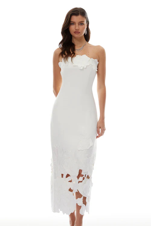 White Petal Cutout Midi Dress