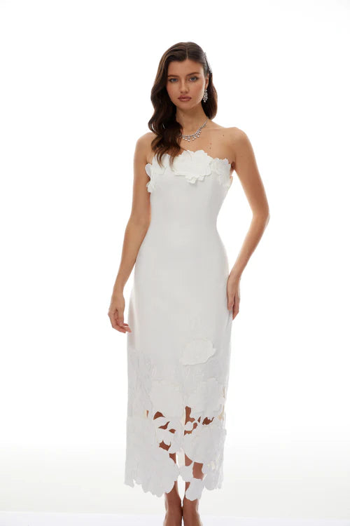 White Petal Cutout Midi Dress