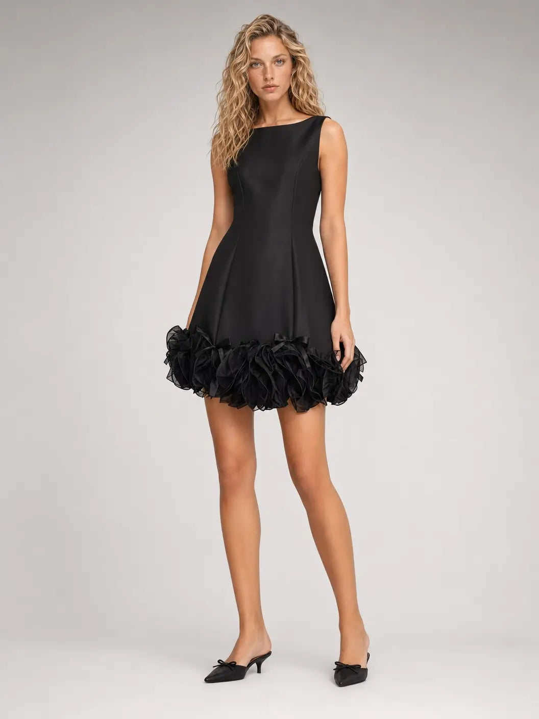 Black White Tulle Panel Floral Mini Dress