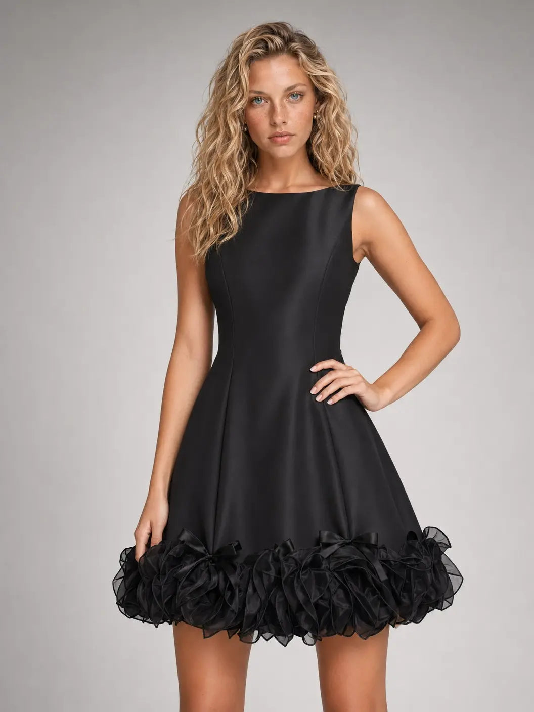 Black White Tulle Panel Floral Mini Dress