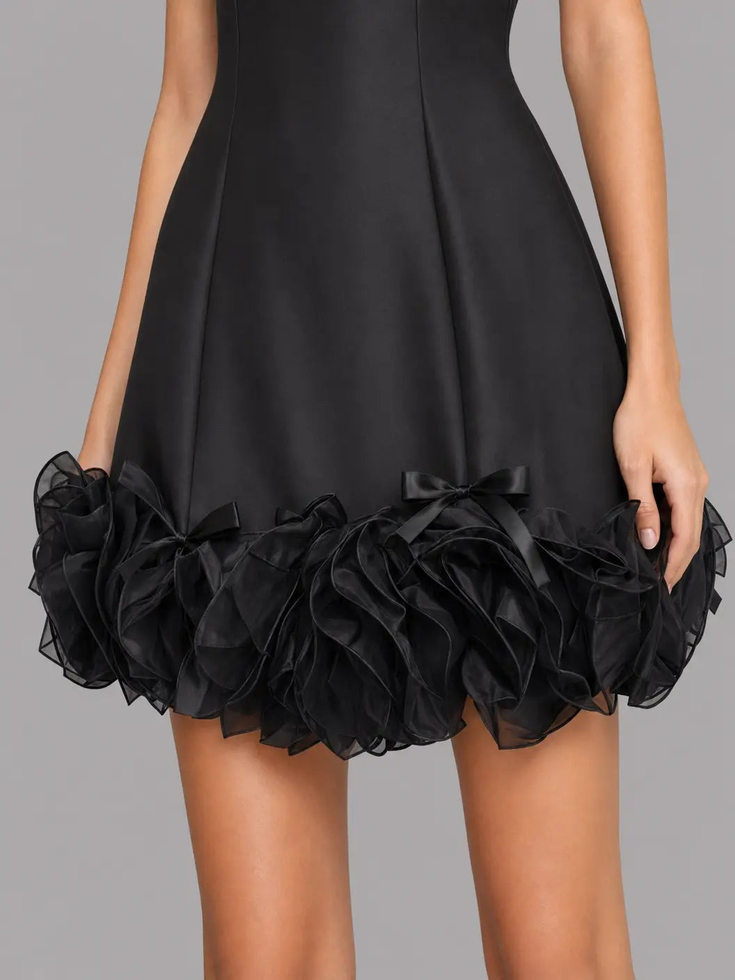 Black White Tulle Panel Floral Mini Dress
