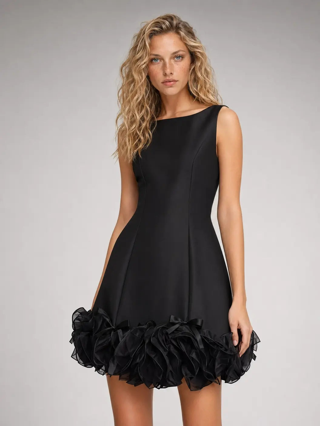 Cream White Tulle Panel Floral Mini Dress