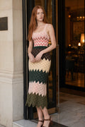 Contrast-Color Knitted Midium Dress
