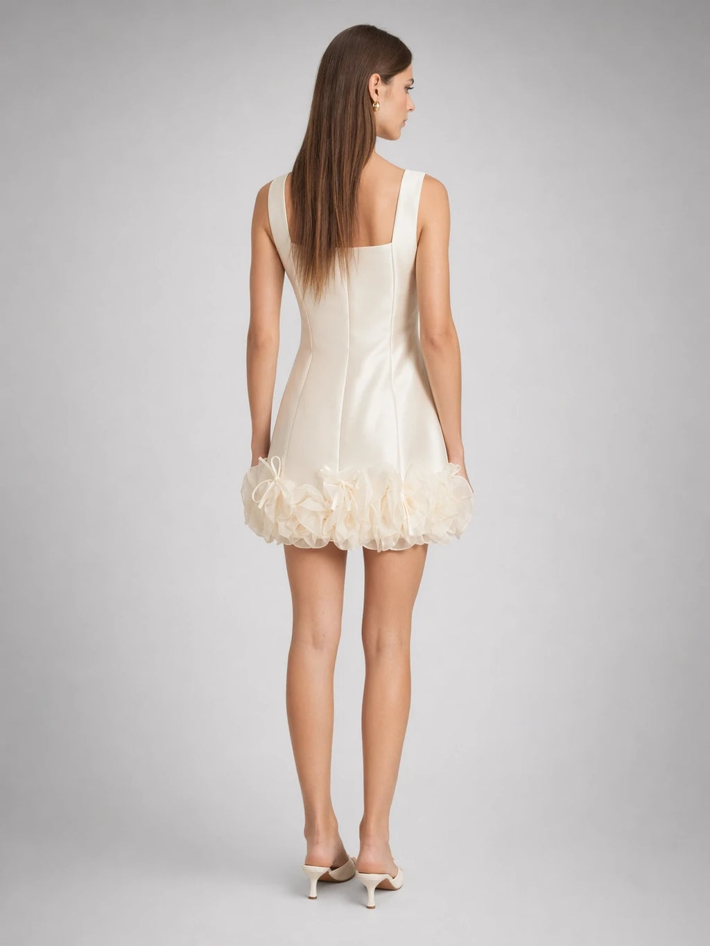 Cream White Tulle Panel Floral Mini Dress