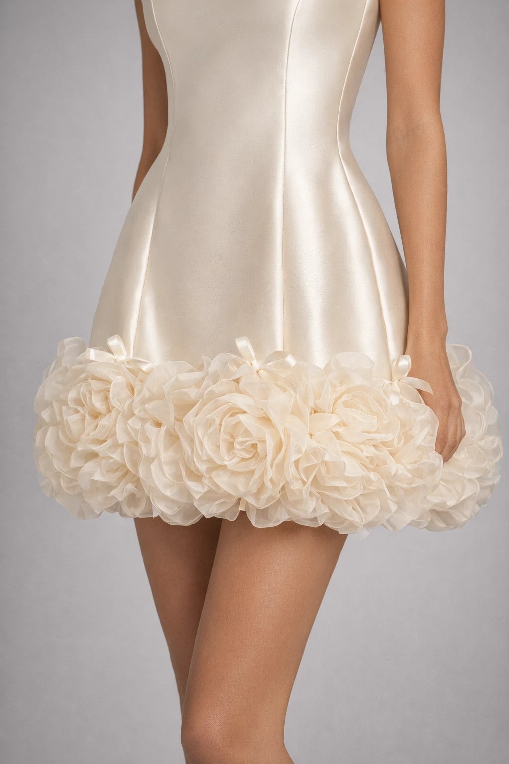 Cream White Tulle Panel Floral Mini Dress