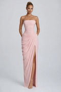 Pink Ruched Maxi Dress with Cross Front