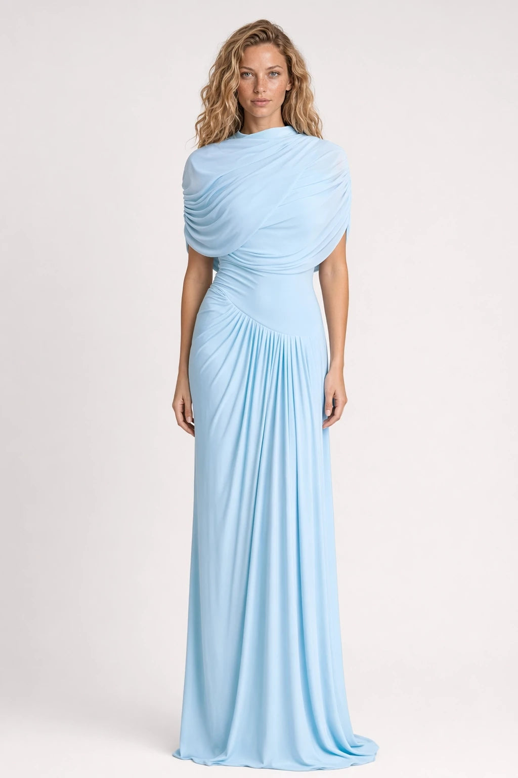 Asymmetrical Pleated Maxi Dress in Pink