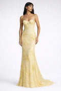 Yellow Floral Appliqué Corset Maxi Dress
