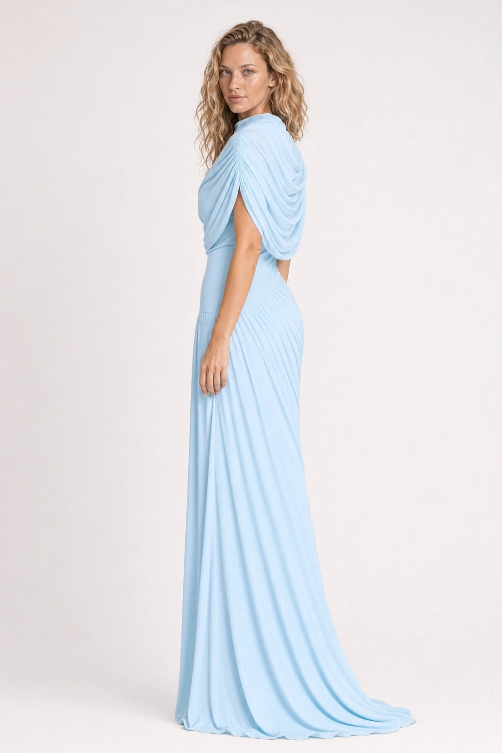 Asymmetrical Pleated Maxi Dress in Pink