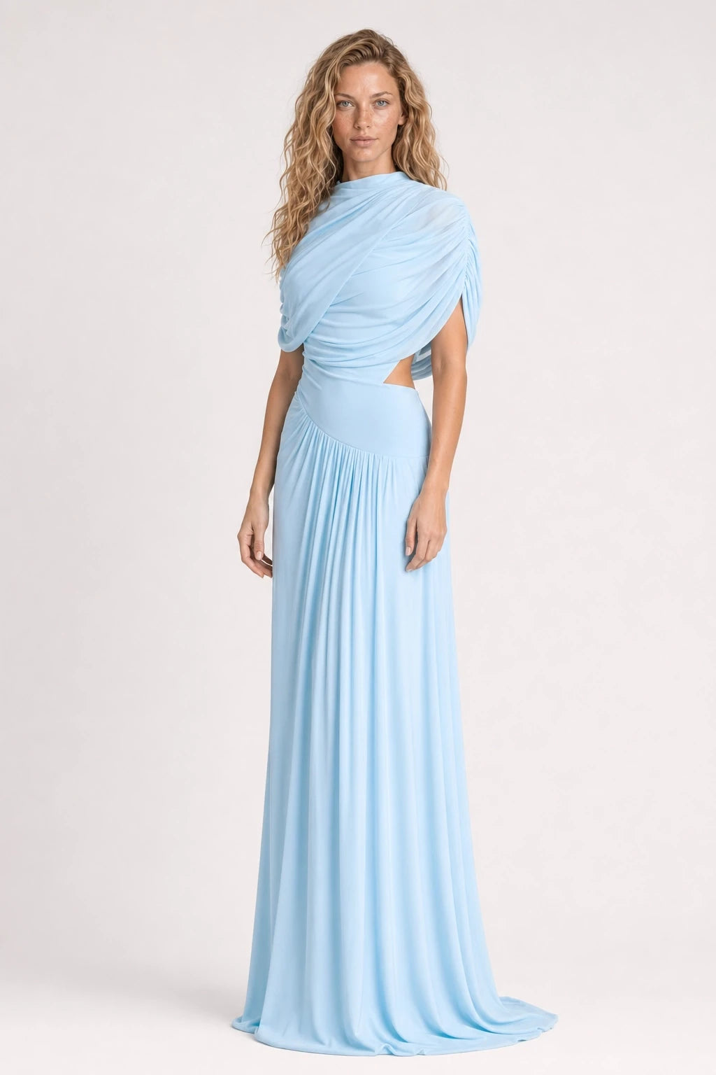 Asymmetrical Pleated Maxi Dress in Pink