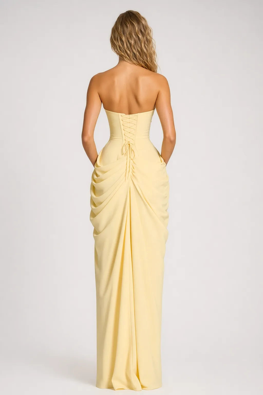 Blue Ruched Maxi Dress with Cross Front