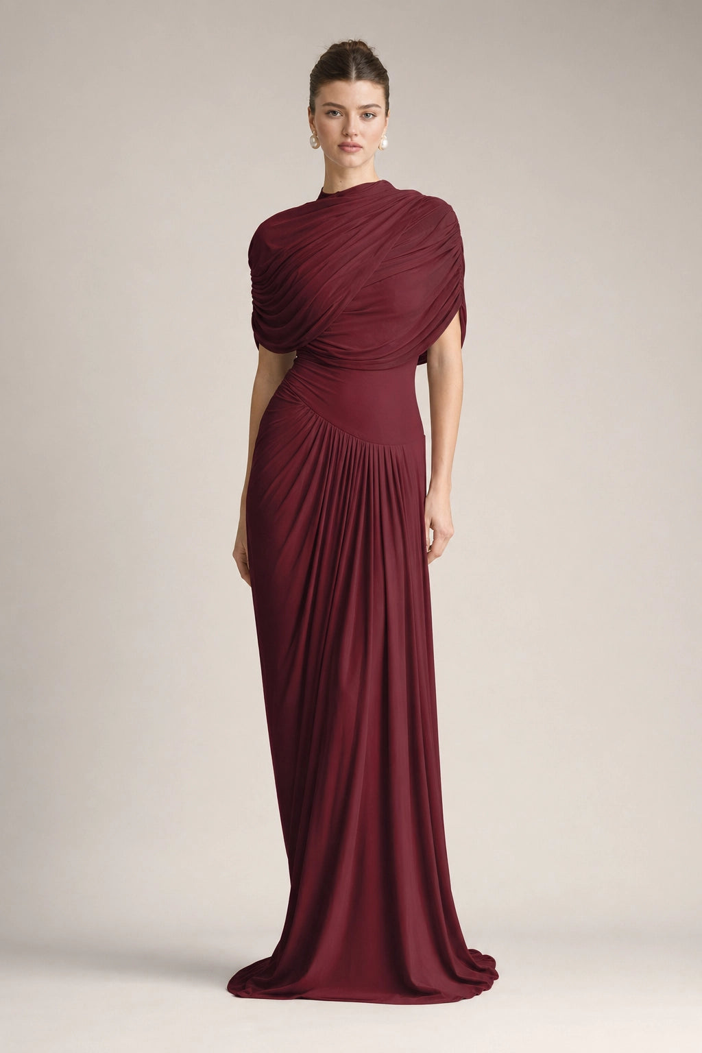 Asymmetrical Pleated Maxi Dress in Pink