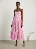 Lace Floral Embroidered Cut-Out Midium Dress in Green