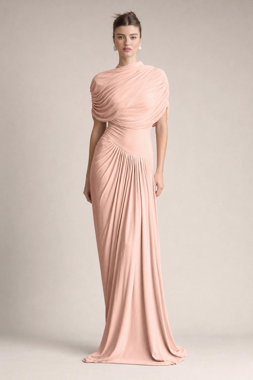 Asymmetrical Pleated Maxi Dress in Pink