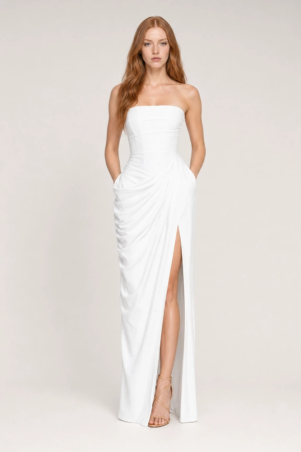 Blue Ruched Maxi Dress with Cross Front