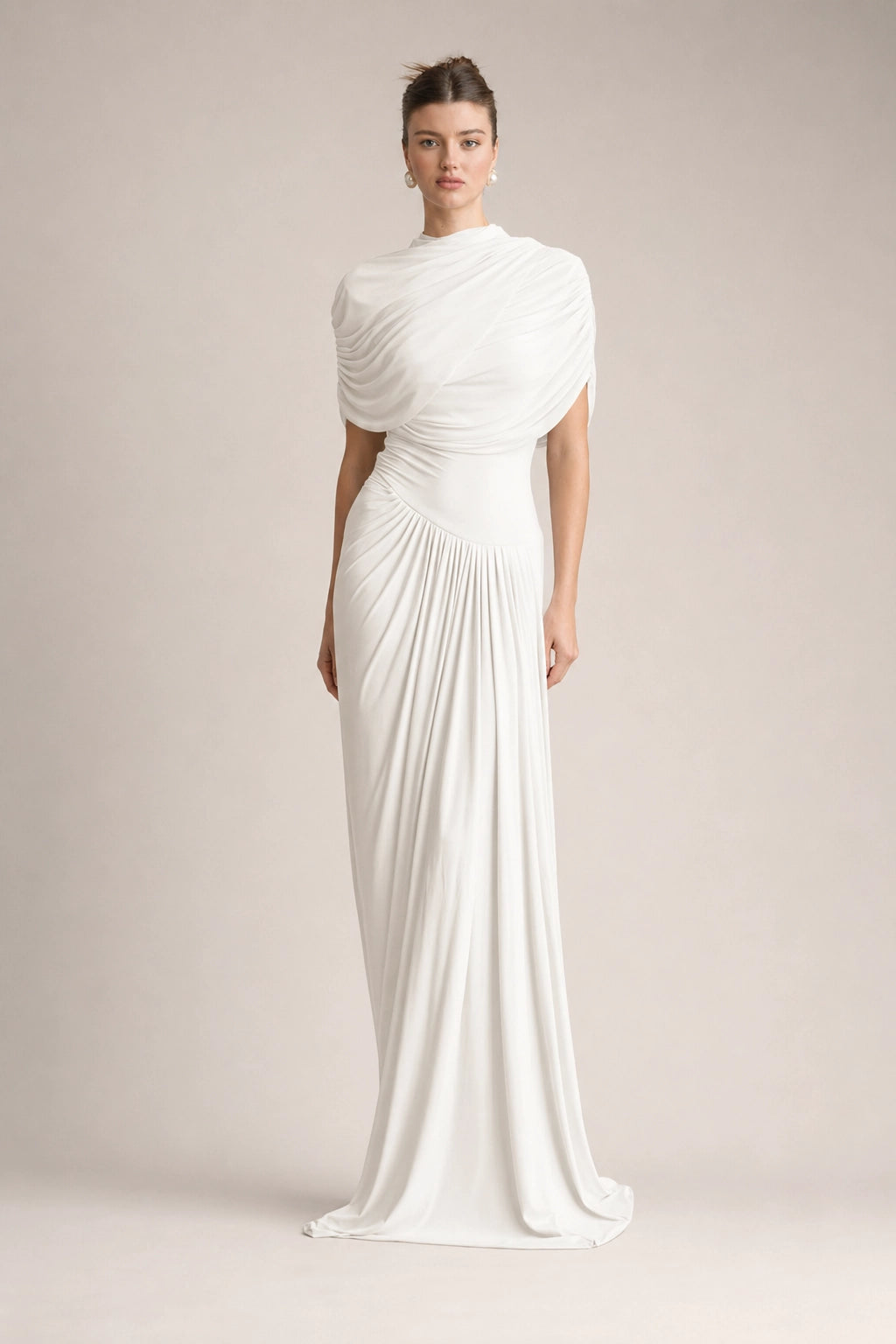 Asymmetrical Pleated Maxi Dress in Pink