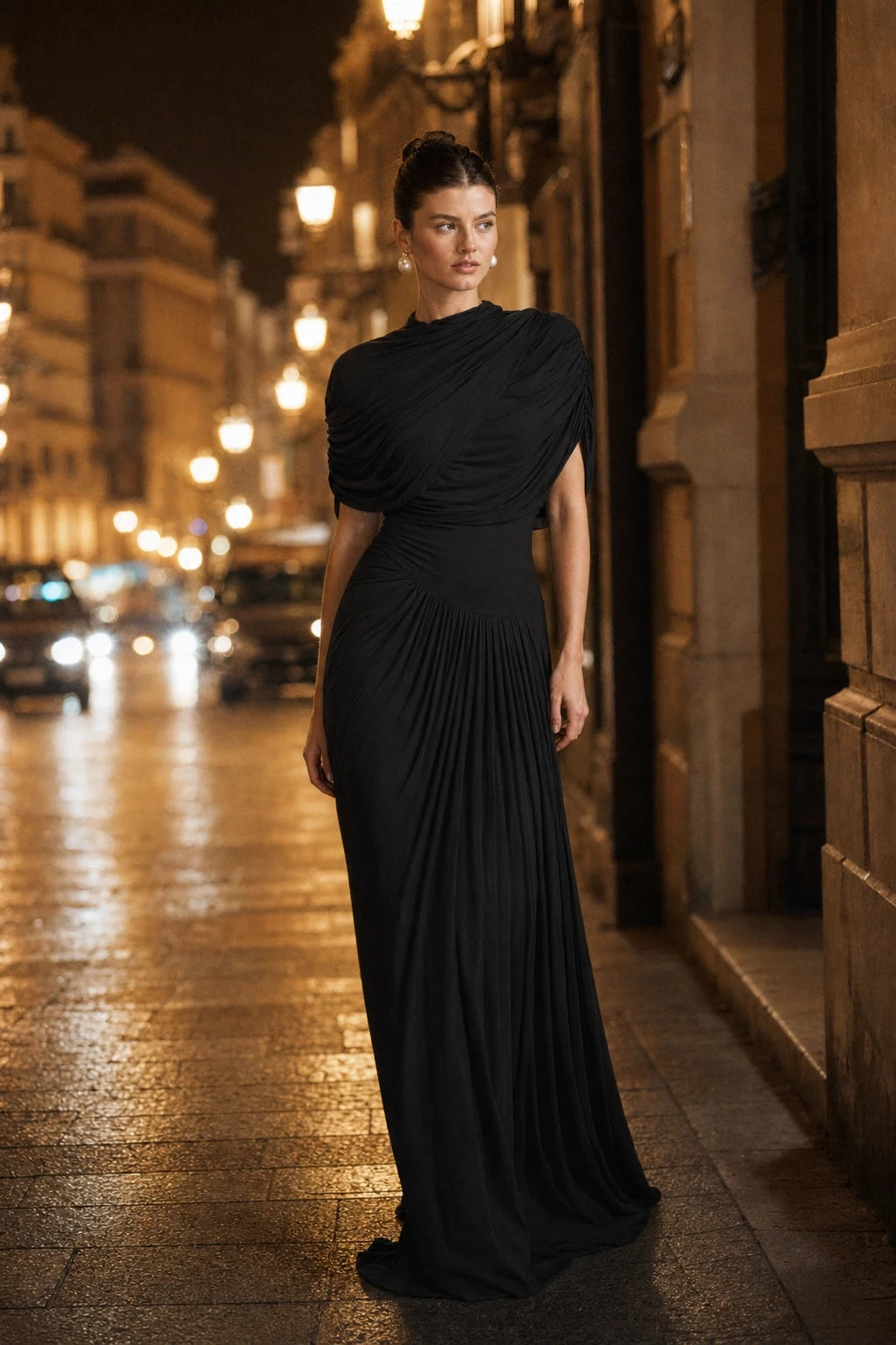 Asymmetrical Pleated Maxi Dress in Pink