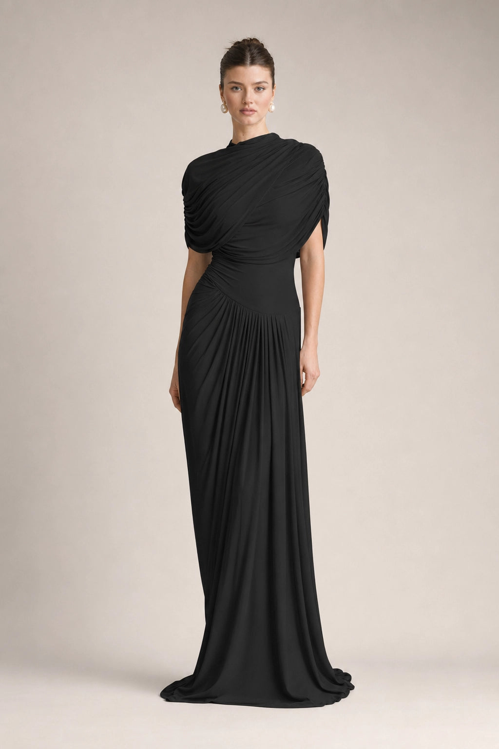 Asymmetrical Pleated Maxi Dress in Pink